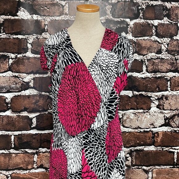 Alfani Dress Big Floral Print Pink White V-Neck Midi Size Large L - Picture 6 of 16